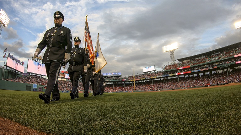 MGH Police, Security and Outside Services Honor Guard on the field at Fenway Park