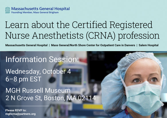 On Wednesday, October 12, 2022, the Department of Anesthesia, Critical Care and Pain Medicine team will host a virtual information session to help attendees learn more about the certified registered nurse anesthetist (CRNA) profession.