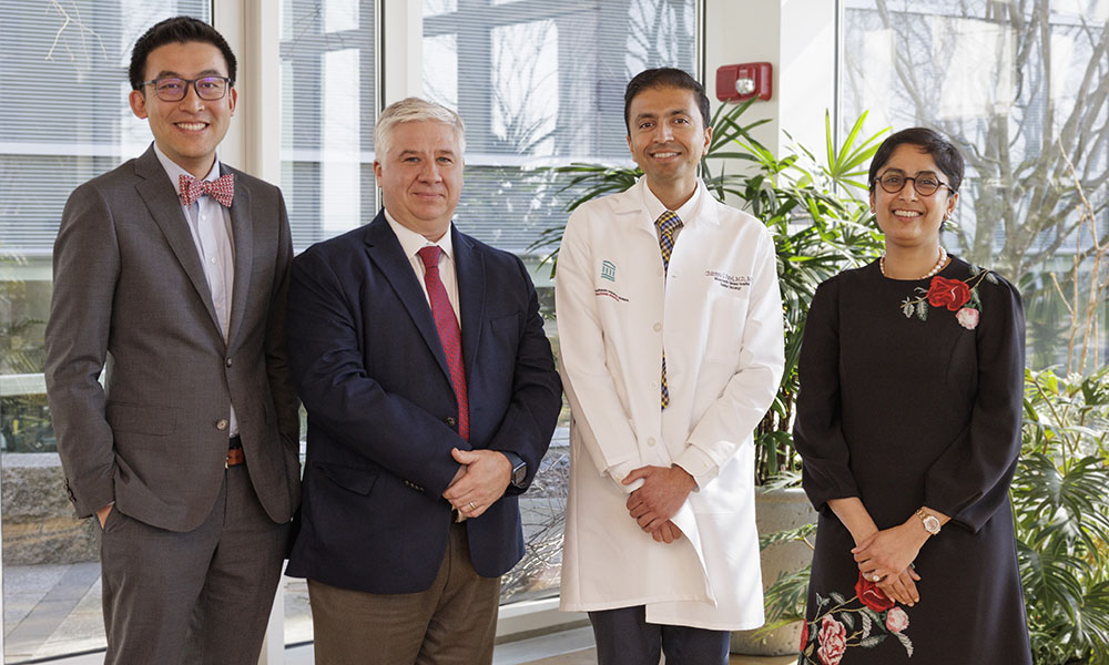 Members of the Cutaneous Lymphoma Program team (l-r): Steven Chen, MD, MPH, Jeffrey Barnes, MD, PhD, Chirayu Patel, MD, MPH and Salvia Jain, MD.