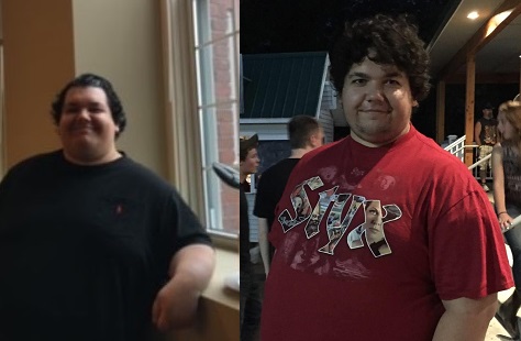 Two photos of Kai Forcey-Rodriguez showing his weight loss transformation.