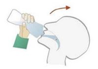Image of a person swallowing a pill with a water bottle