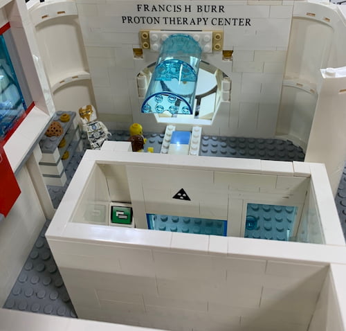 A proton therapy treatment room made out of Legos