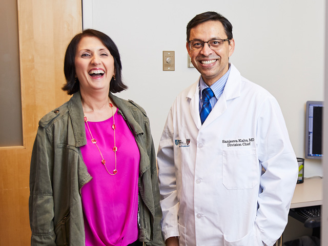 Liz Greer with Dr. Sanjeeva Kalva in the Interventional Radiology Clinic.