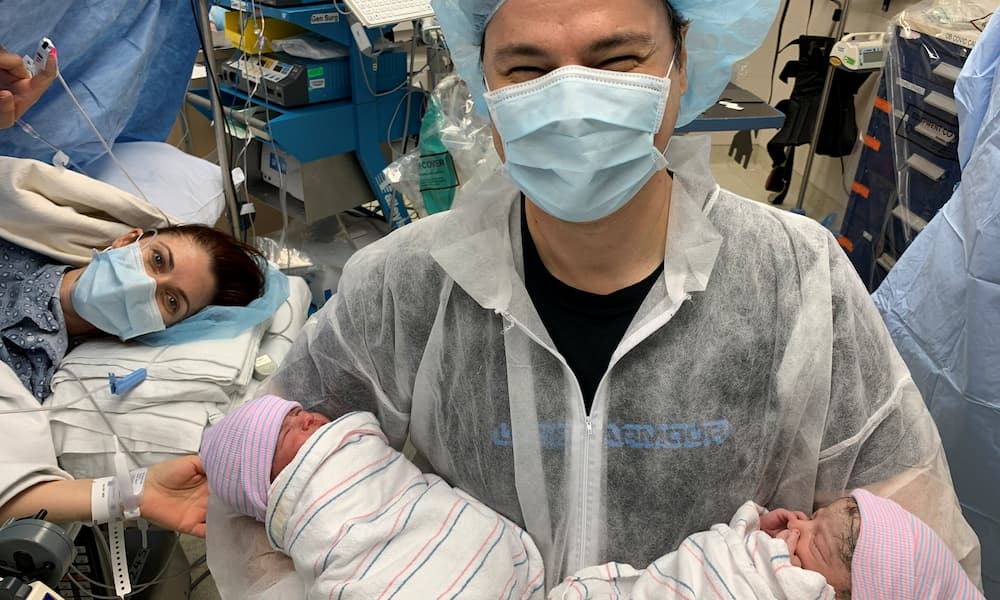 patient and partner with twins