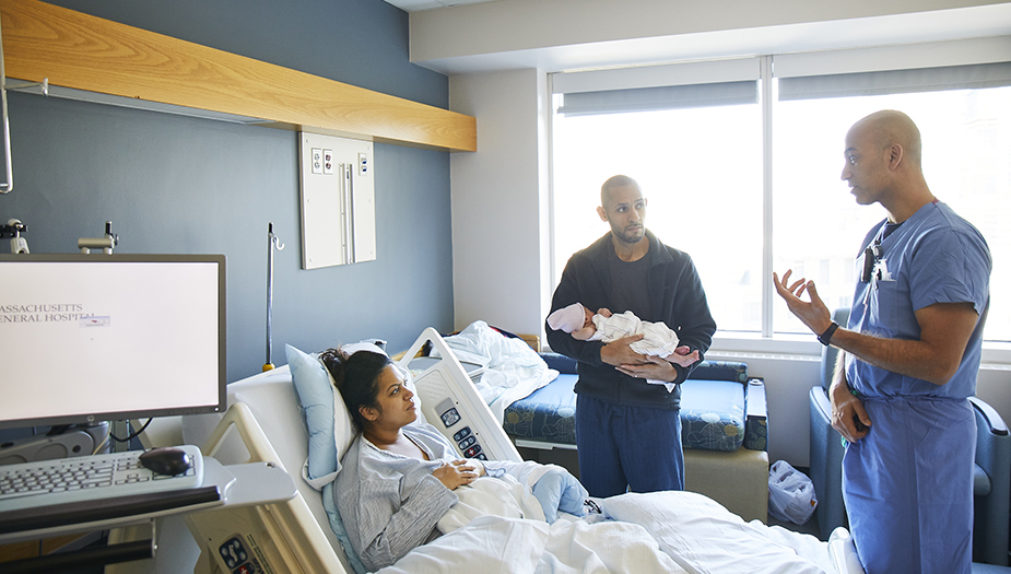 Anesthesia physician consulting with family