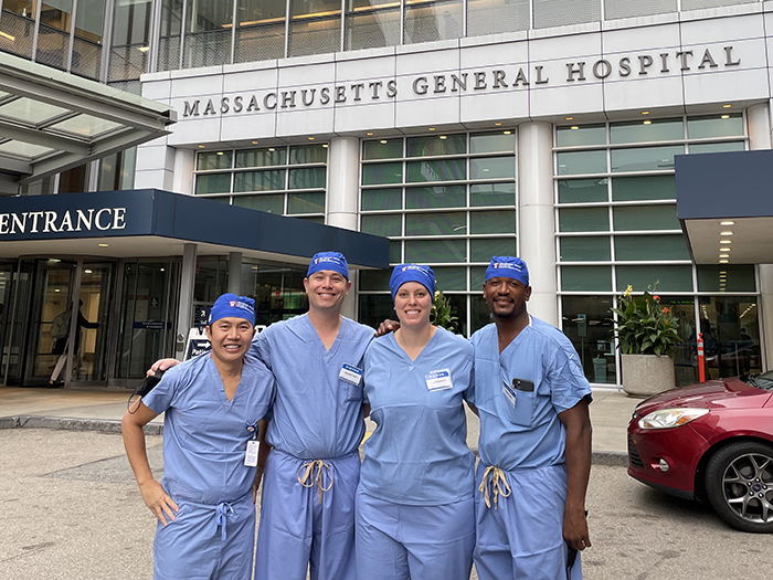 Pictured from left to right are Mass General’s Chief of Orthopaedic Trauma, Dr. Thuan Ly, and the 2022 OTA Traveling Fellows: Dr. Brandon Yuan from Mayo Clinic College of Medicine and Science, Dr. Emily Wagstrom from University of Minnesota and Dr. Milton Little from Cedars-Sinai Orthopaedic Center
