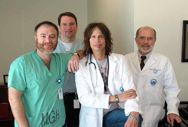Dr. Steven Zeitels, Dr. James Burns, Aerosmith singer Steven Tyler, and Dr. Robert Hillman