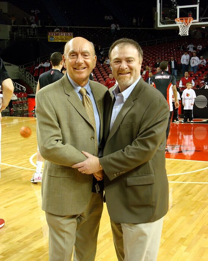 Basketball sportscaster and Voice Center patient Dick Vitale with Dr. Steven Zeitels