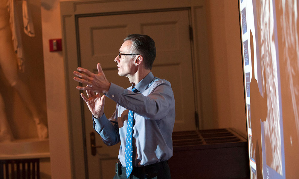 Jean Coumans, MD gives his presentation during grand rounds. Jean Coumans, MD gives his presentation during grand rounds.