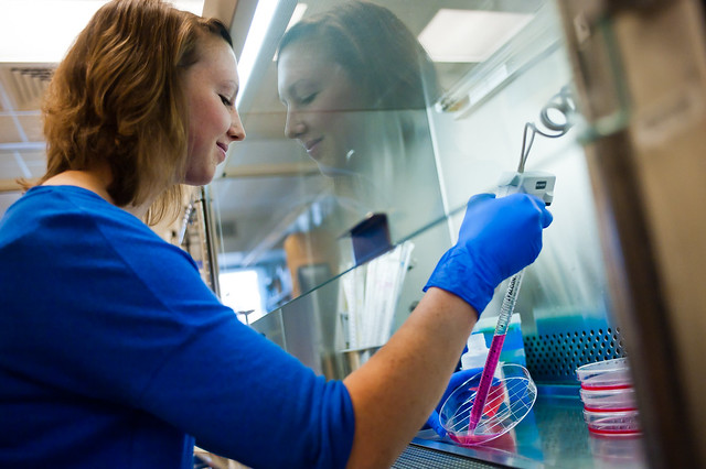 A female researcher extracting a sample A female researcher extracting a sample