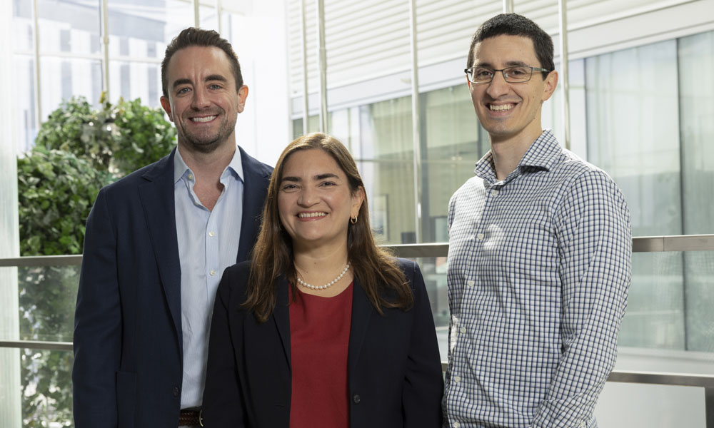 Team (left to right): Matthew Frigault, MD, Marcela Maus, MD, PhD and Robert Manguso, PhD. Team (left to right): Matthew Frigault, MD, Marcela Maus, MD, PhD and Robert Manguso, PhD.