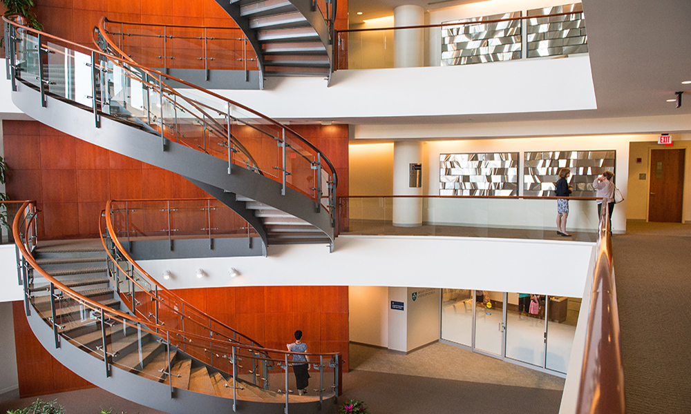 Staircase inside Mass General Brigham Healthcare Center (Waltham). Staircase inside Mass General Brigham Healthcare Center (Waltham).