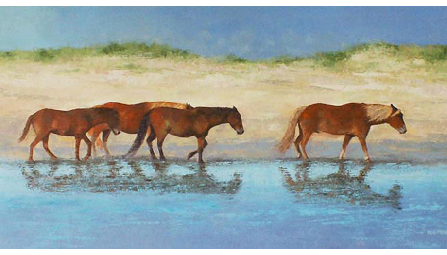 Rob Franco, Beach Patrol Assateague Wild Ponies, Oil on Canvas, 16”x 40” Rob Franco, Beach Patrol Assateague Wild Ponies, Oil on Canvas, 16”x 40”
