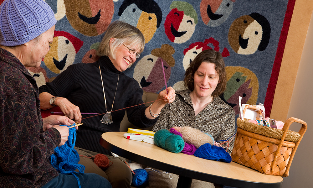 Knitting hour at the Cancer Center. Knitting hour at the Cancer Center.