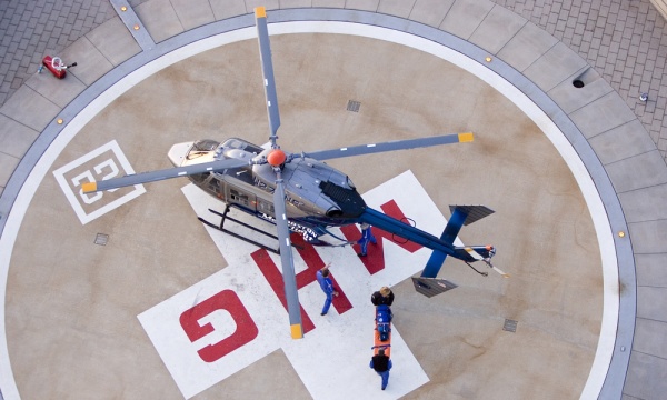 Overhead view of medical helicopter Overhead view of medical helicopter