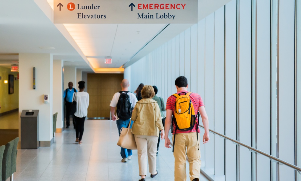 A busy hallway leading to the emergency department A busy hallway leading to the emergency department