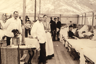 The interior of one of the tent wards in 1898.
