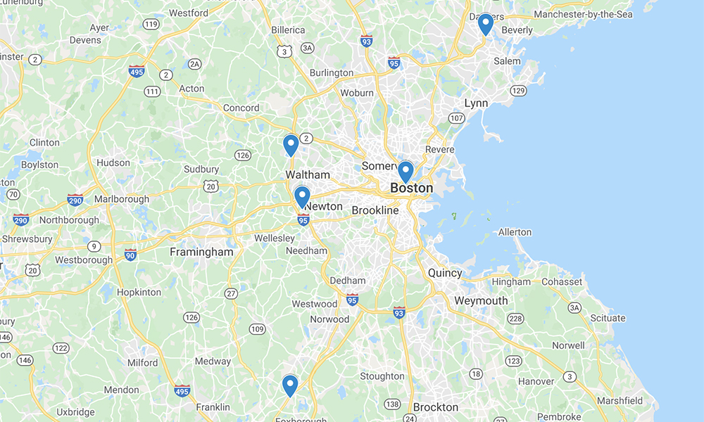A picture of a map showing the locations where our orthopaedic clinicians see patients A picture of a map showing the locations where our orthopaedic clinicians see patients