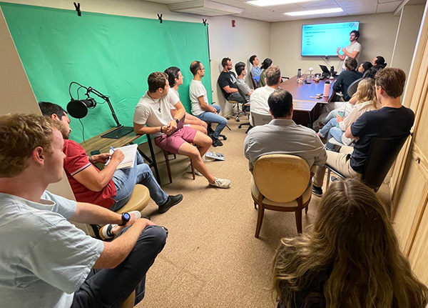 members of the Foot and Ankle Research and Innovation Lab during a group meeting