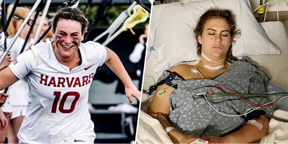 side by side photos of Grace Taylor playing lacrosse and post surgery side by side photos of Grace Taylor playing lacrosse and post surgery