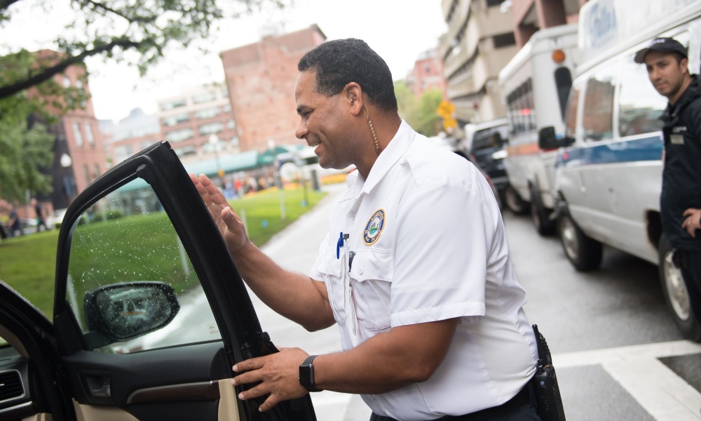 Hospital ambassador greeting a patient Hospital ambassador greeting a patient